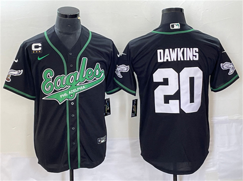 Men's Black Philadelphia Eagles #20 Brian Dawkins With C Patch Cool Base Stitched Baseball Jersey